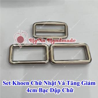 Set khoen chữ nhật và tăng giảm 4cm bạc dập chữ
