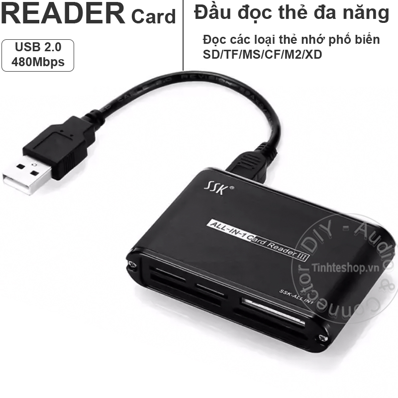 Đầu đọc thẻ đa năng all in one tf sd cf m2 xd mmc - usb 2.0 480mbps ssk scrm-025
