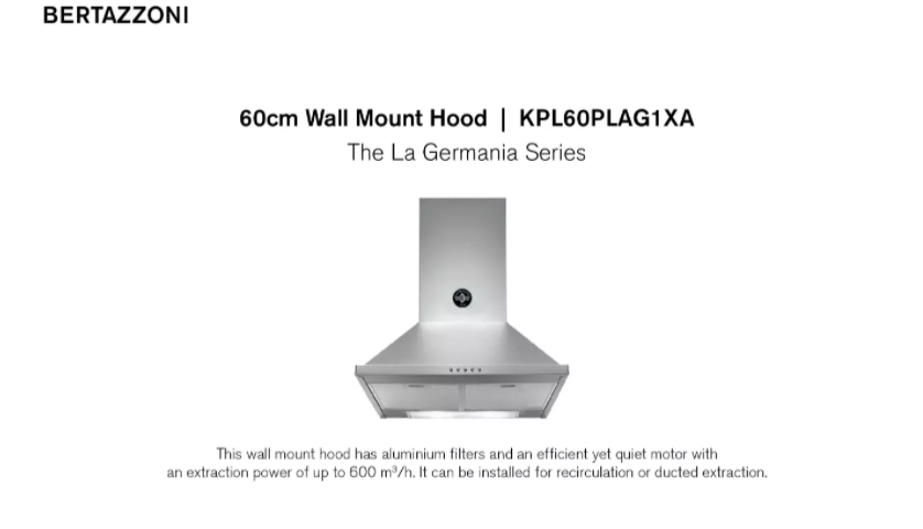 เครื่องดูดควันติดผนัง BERTAZZONI KPL60PLAG1XA ขนาด 60 ซม. *รับประกันในพื้นที่ 1 ปี
