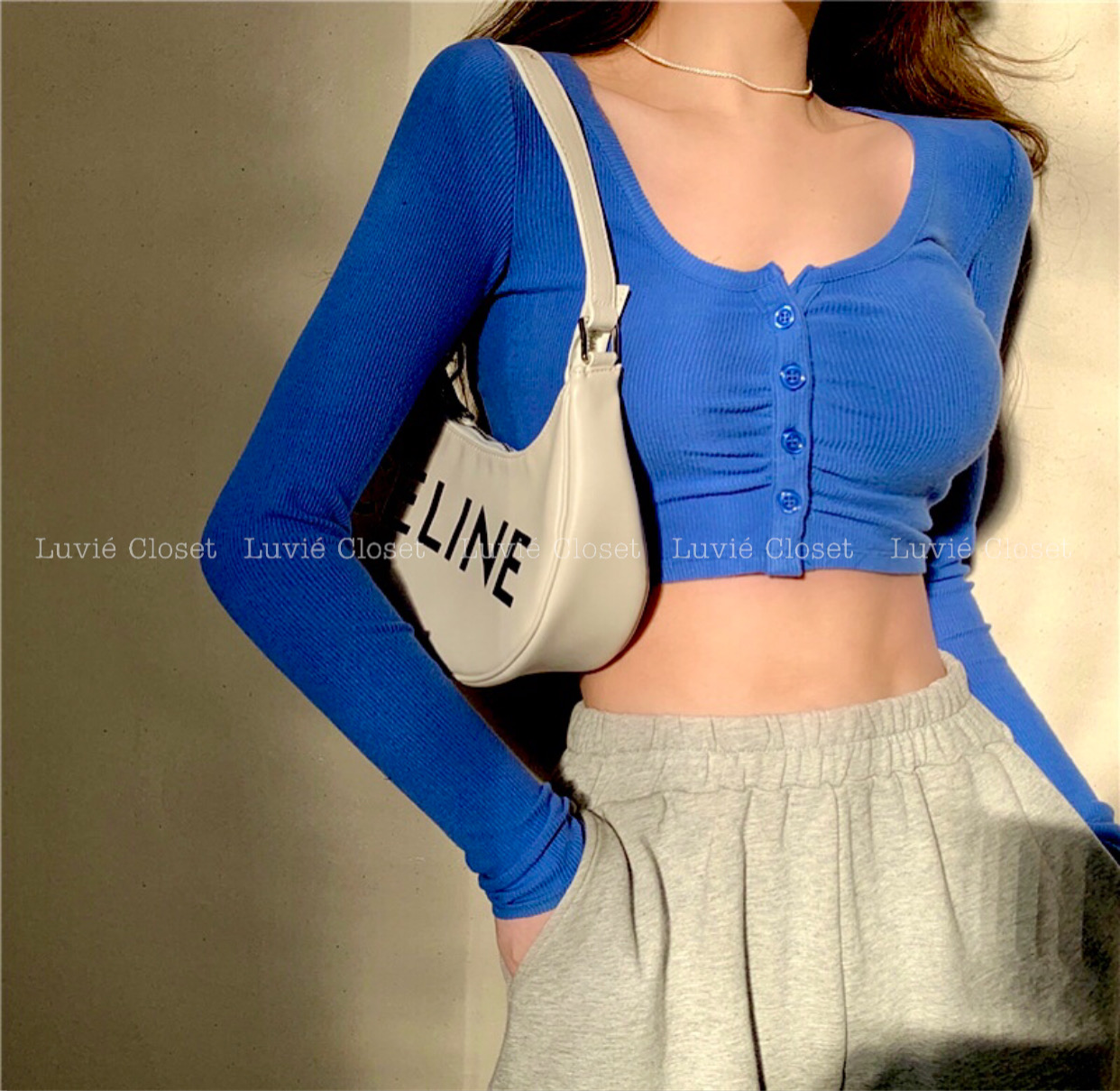 Áo croptop ôm body tay dài cổ vuông dúm ngực sexy gợi cảm, áo kiểu nữ