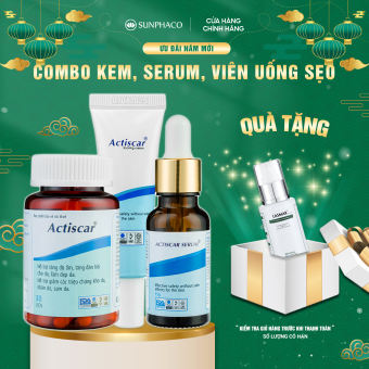 Xoá Mờ Sẹo actiscar gồm kem sẹo, serum bôi sẹo và viên uống Làm Mờ Sẹo Rỗ Lồi Lõm 20ml