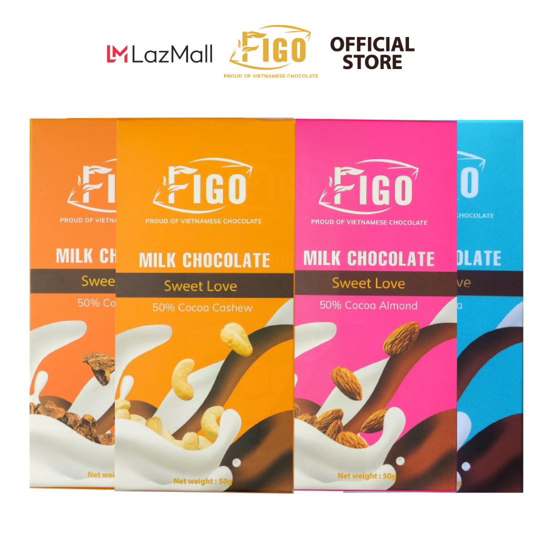 [SIÊU NGON-COMBO 4 HỘP 50G] Kẹo socola sữa Phô mai, Hạnh nhân, Hạt cacao, Hạt điều 50g FIGO, đồ ăn vặt văn phòng siêu ngon