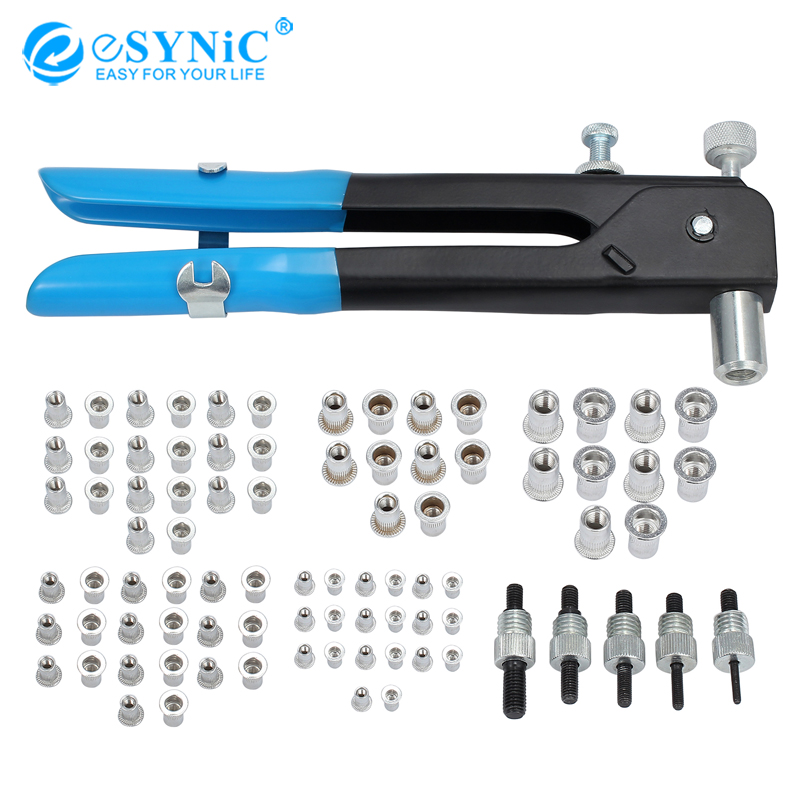 Esynic bộ đai ốc đinh tán mù hạng nặng bộ dụng cụ đinh tán đinh tán đinh tán tay ren dụng cụ đinh tán g u n với 86 chiếc đai ốc đinh tán hệ mét đi kèm m3 m4 m5 m6 m8