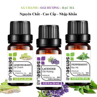 Combo 3 Tinh dầu SENSELAB nhập khẩu Ấn Độ: Tinh Dầu Sả Chanh (10ml) + Tinh Dầu Oải Hương (10ml) + Tinh Dầu Bạc Hà (10ml) - Tinh dầu thiên nhiên nguyên chất