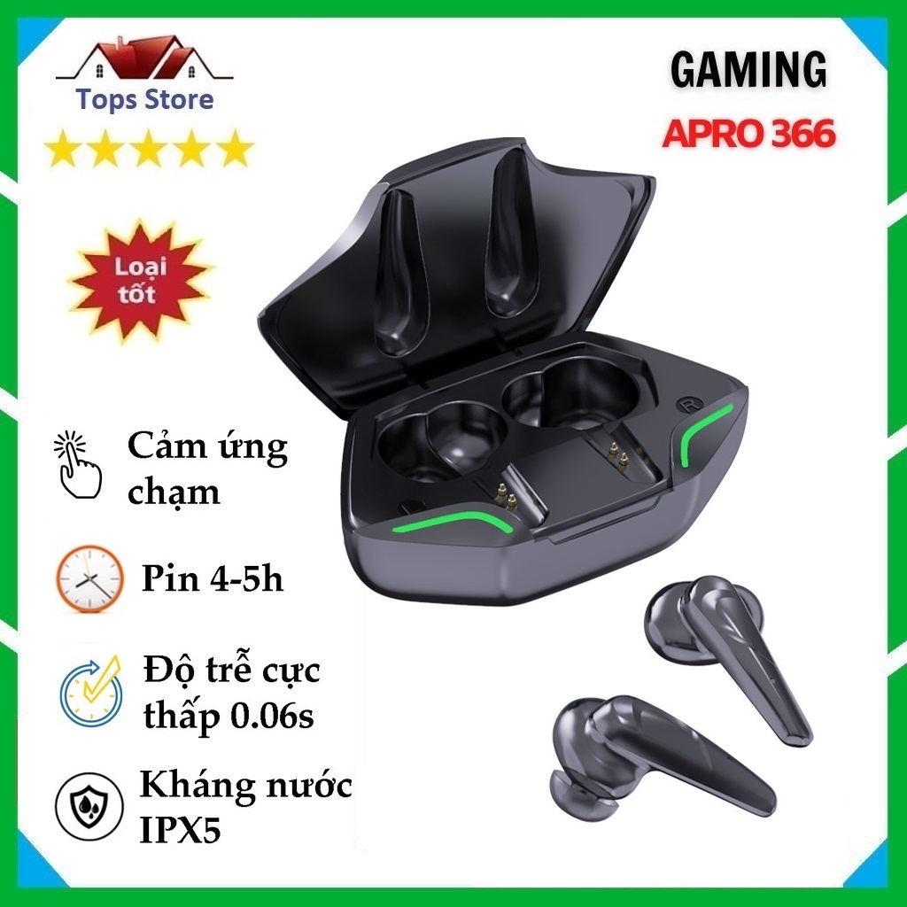 Tai nghe bluetooth apro 366, tai nghe gaming 366 - 5.0 tws bass mạnh mẽ độ trễ cực thấp khi chơi game.