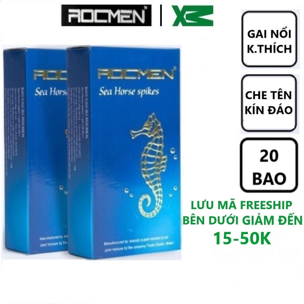 Bộ 2 Hộp Bao Cao Su siêu gai cao cấp kéo dài thời gian Rocmen Cá Ngựa Xanh bạc hà bcs chống xuất tinh sớm