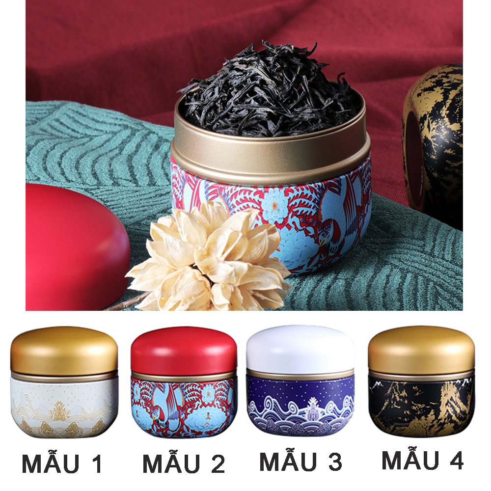 Hộp đựng trà, hũ đựng trà bằng thiếc họa tiết Nhật Bản cổ trang Tâm Ý Quán