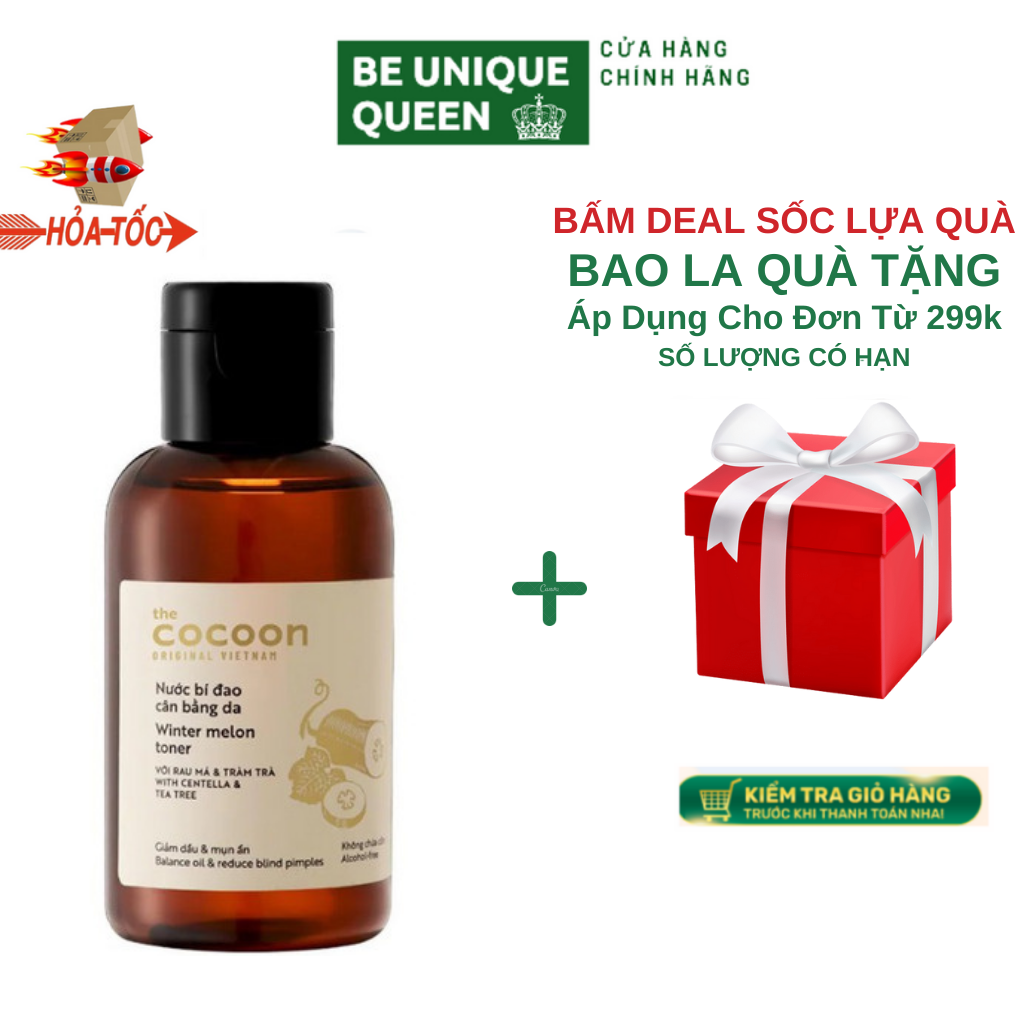 Nước bí đao cân bằng da Winter melon Toner Cocoon giúp dưỡng ẩm se khít lỗ chân lông 140ml chính hãng
