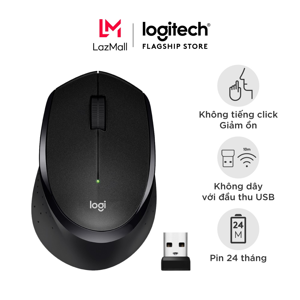 Chuột không dây Logitech M330 Silent Plus giảm ồn 90 USB 2.4GHz pin 2 năm phù hợp người thuận tay phải PC/ Laptop