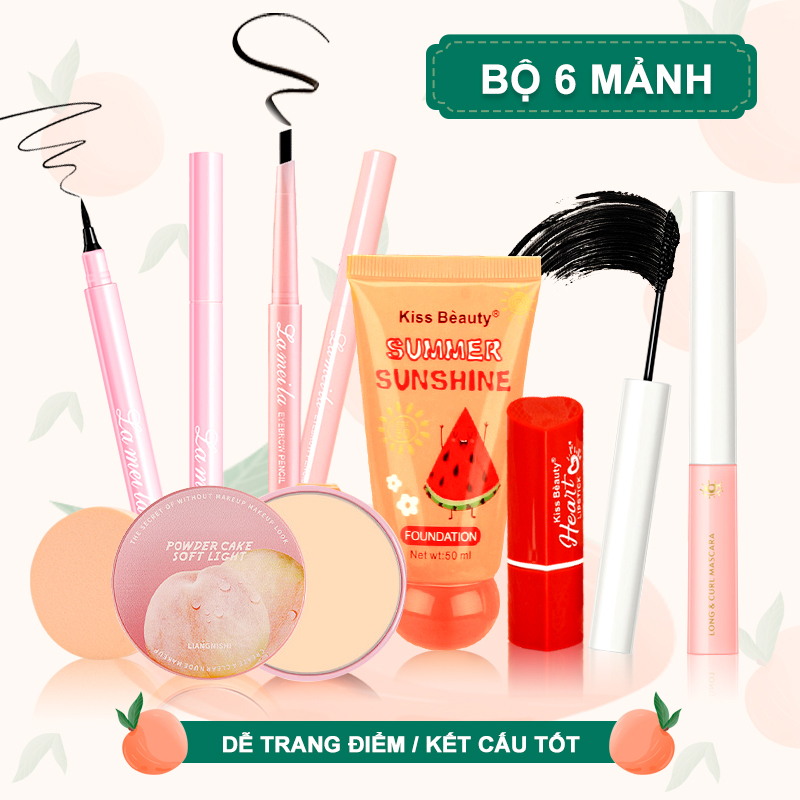 [HCM]【Kiss Belle Shop】Bộ mỹ phẩm 6 món cơ bản giá tốt -(Kem BB + phấn trang điểm+ chì kẻ mày đen + kẻ mắt + mascara + Sơn bóng)[Có quà tặng miễn phí]