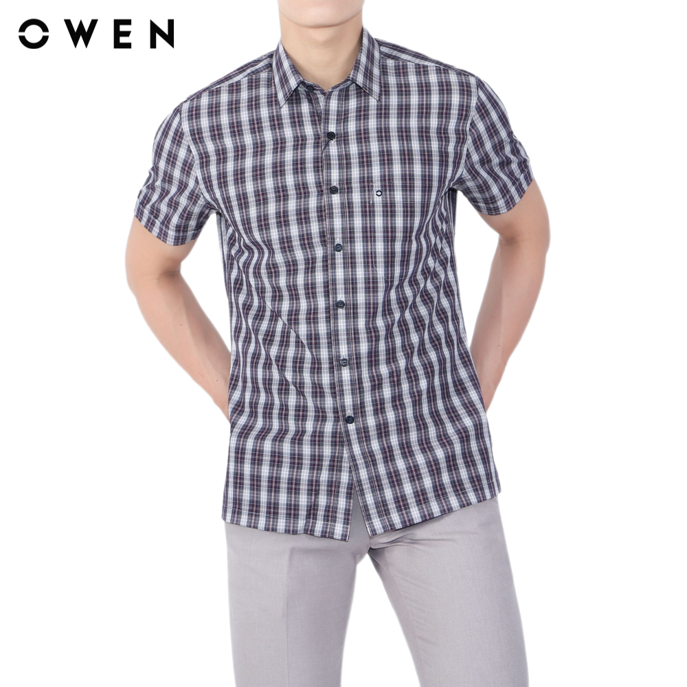 Owen - áo sơ mi ngắn tay body fit ba23535n màu navy chất liệu bamboo