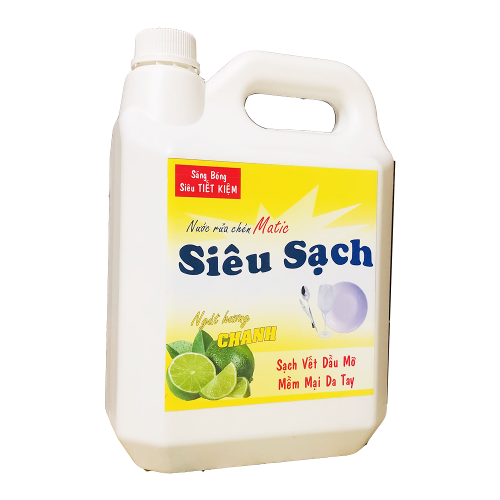 Nước rửa chén hương chanh Siêu Sạch can 5kg đậm đặc
