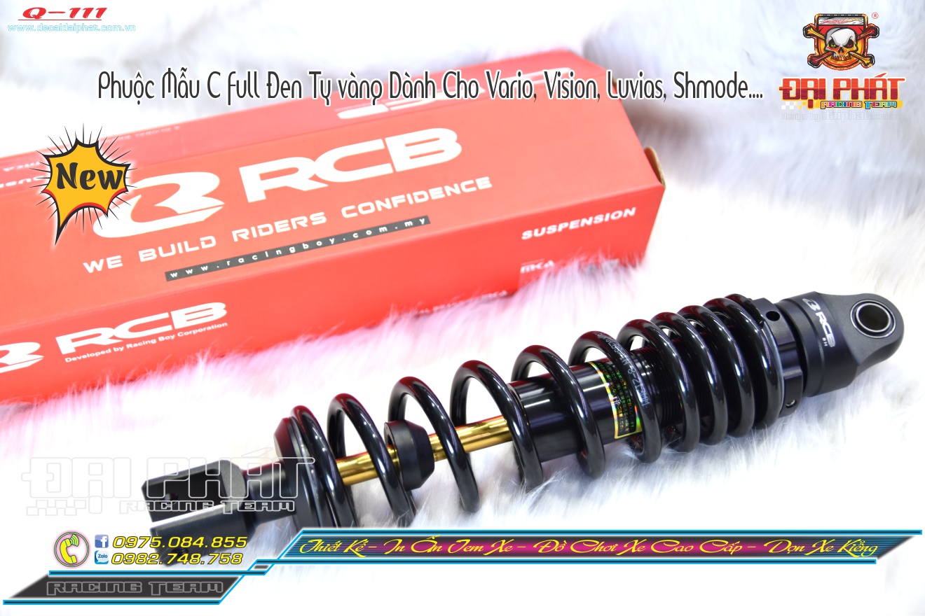 Phuộc rcb mẫu c full đen ty vàng dành cho vario, vision, luvias, shmode - q-111