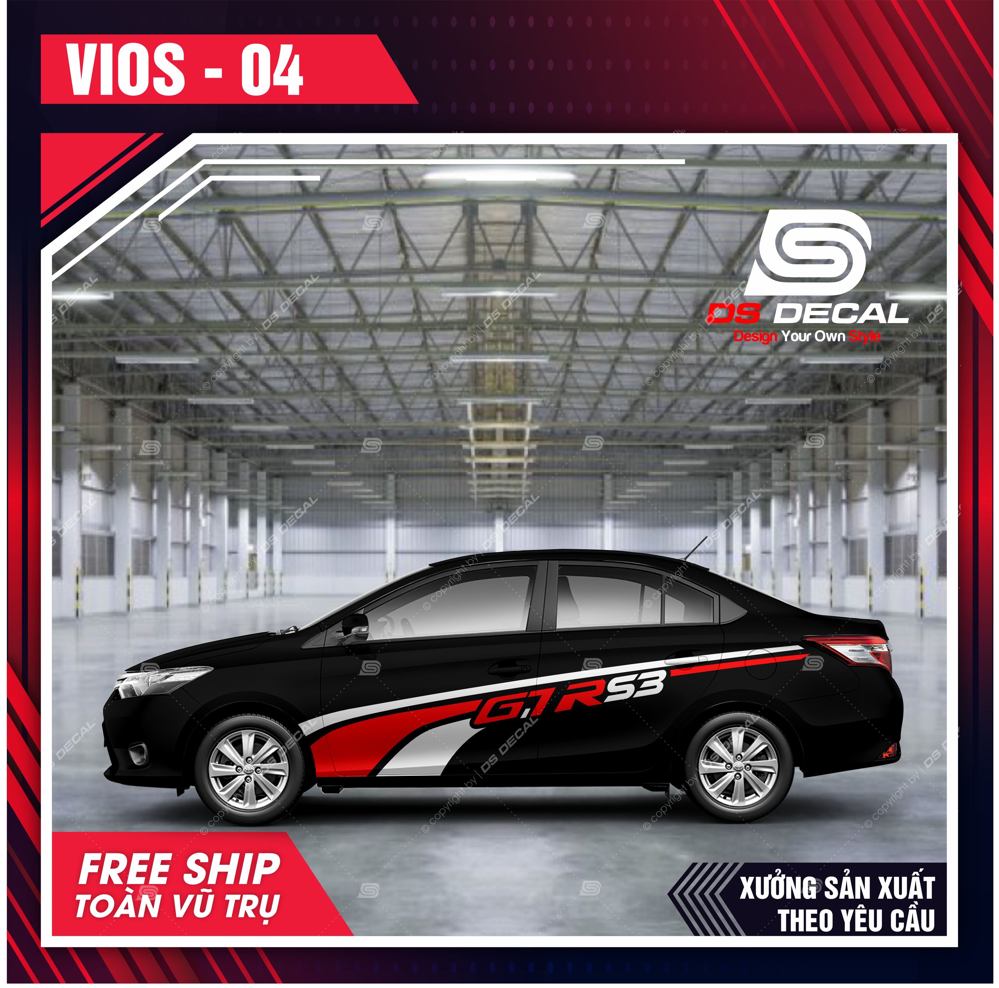 Tem dán xe ô tô vios - 03, sticker trang trí xe ô tô, tem dán xe ô tô pvc chống nước - dsdecal