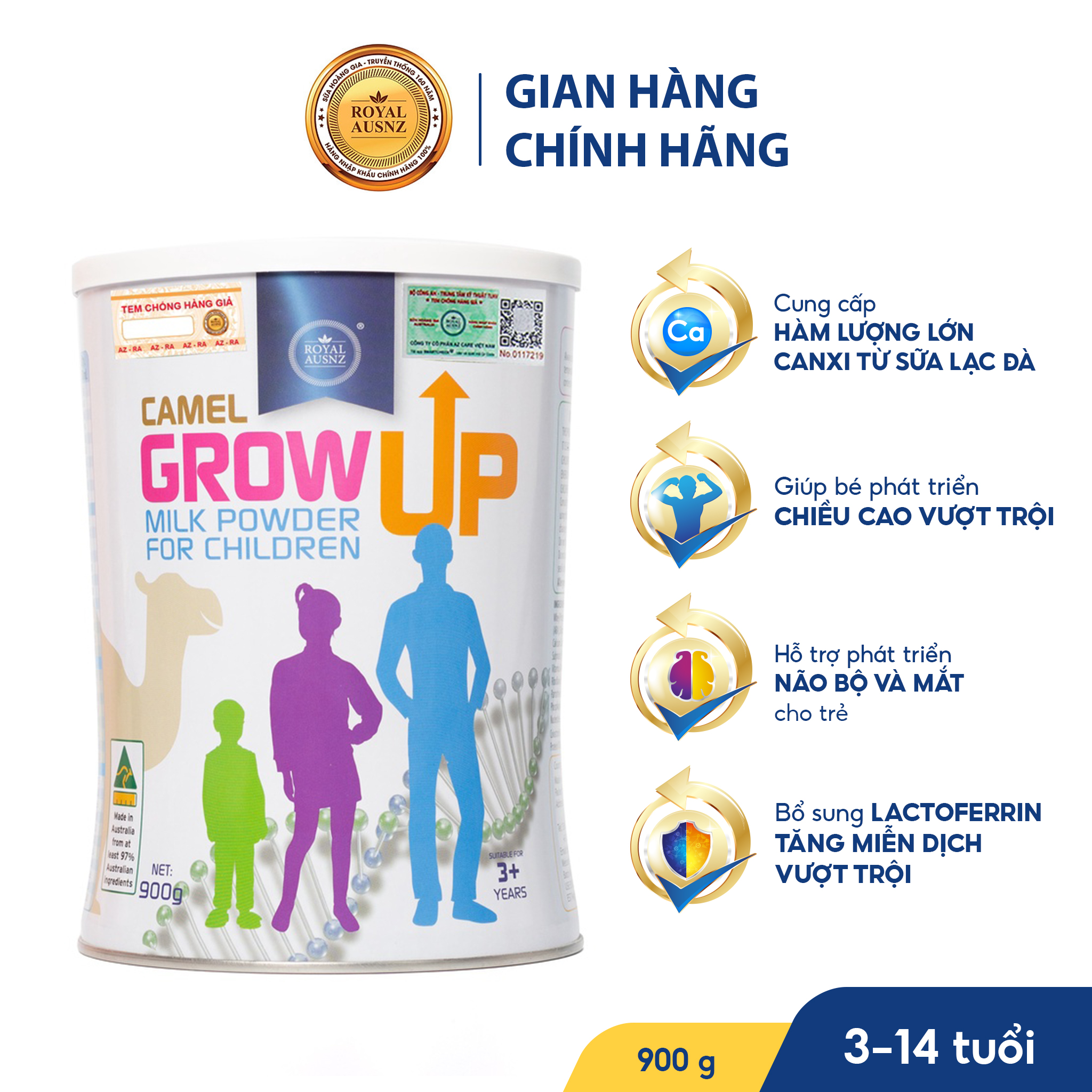 Sữa Tăng Chiều Cao Cho Bé ROYAL AUSNZ Camel Grow Up Milk Powder Cho Trẻ Từ 3 Tuổi hộp 900g