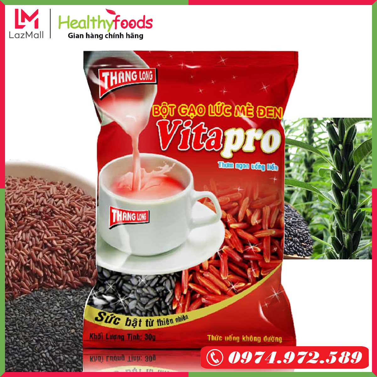 Bột gạo lức mè đen vitapro 300gr, thơm ngon uống liền- healthyfoods store