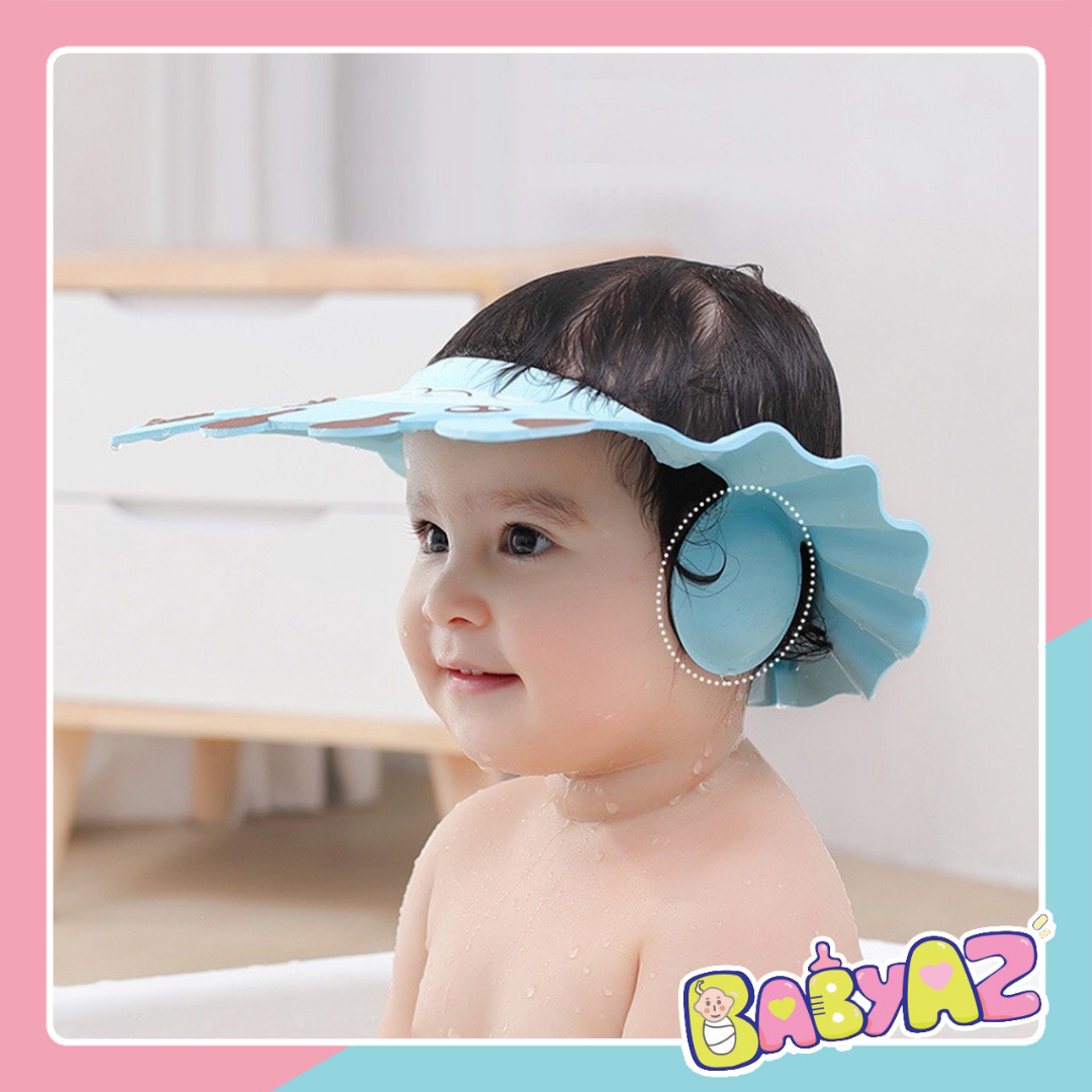 Mũ tắm gội đầu chắn nước cho bé, nón đội đầu khi tắm bảo vệ tai có thể điều chỉnh vòng đầu BabyAZ.