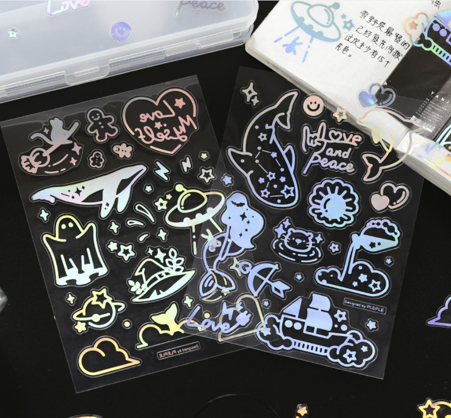 Sticker Hologram PET Love Yourself trang trí sổ tay, điện thoại và bullet Journal lấp lánh Be Tiny Stationery