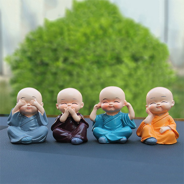 Bộ tượng 4 chú tiểu, bộ tượng 4 chú tiểu tứ không, bộ tượng 4 chú tiểu tài lộc may mắn nhỏ nhắn dễ thương