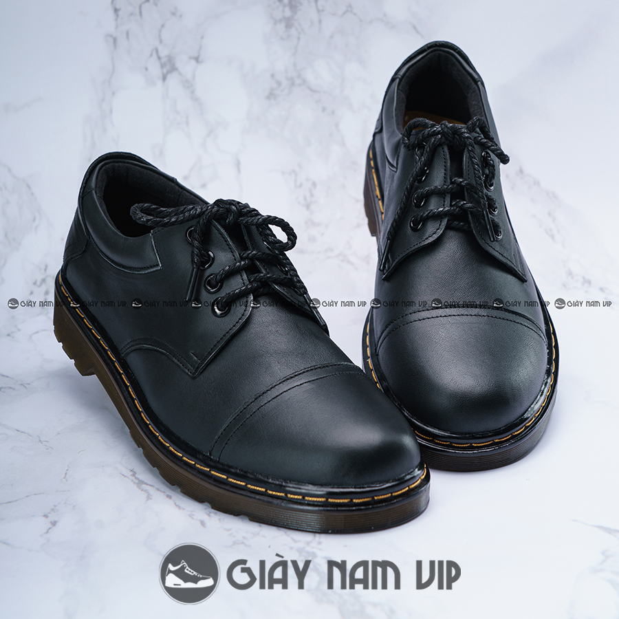 Giày đốc nam hàn quốc cao cấp cổ ngắn da bò giaynamvip giày da nam giá rẻ buộc dây gvn03