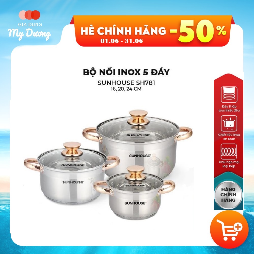 BỘ NỒI INOX 5 ĐÁY SUNHOUSE SH781
