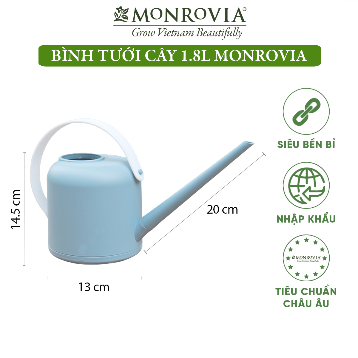 Bình tưới cây vòi dài MONROVIA 1.8 lít, tháo lắp dễ dàng, tiện lợi