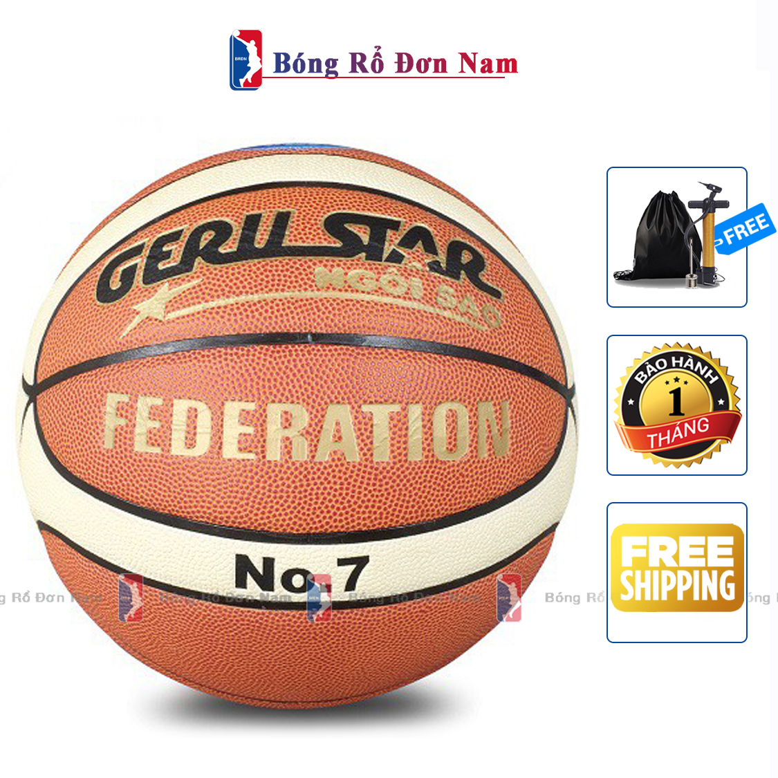 Banh bóng rổ Geru Star Federation - Bản thi đấu liên đoàn – Quả bóng rổ da số 7 – Tặng bộ phụ kiện