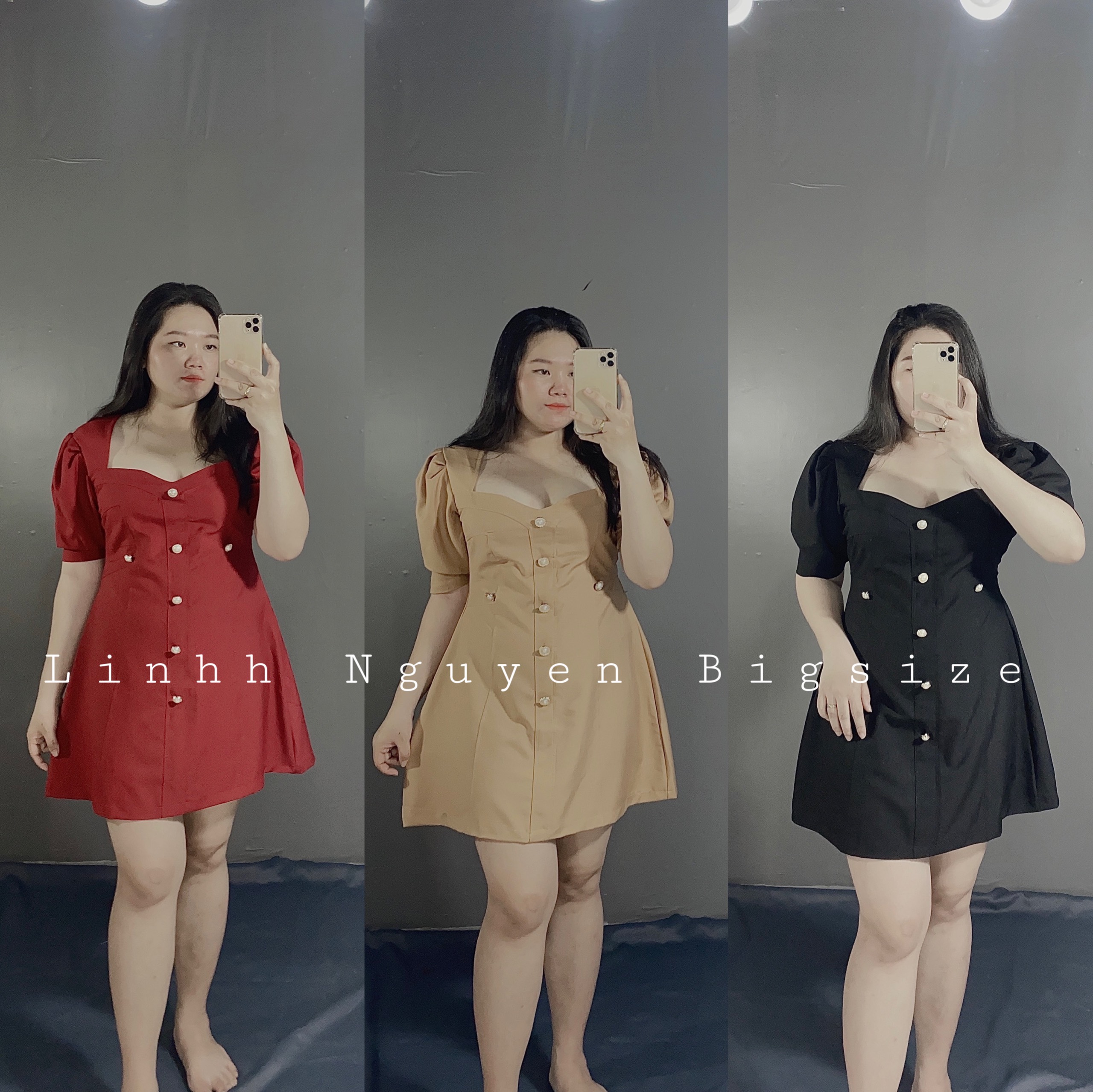 Đầm đi tiệc cổ u tay phồng đính nút ngọc bigsize | váy dự tiệc cổ u nhiều màu bigsize