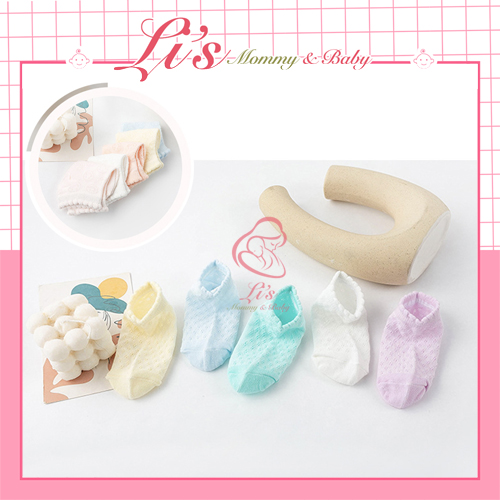 Set 5 đôi tất sơ sinh trẻ em tất lưới cho bé sơ sinh tới 1 tuổi cotton thoáng mát hè thu TTE075