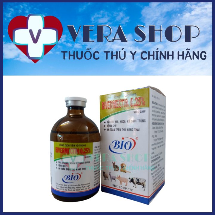 BIO BIVERMECTIN 025% 100ML - Thuốc trị nội ngoại ký sinh trùng bệnh ghẻ an toàn trên thú mang thai c