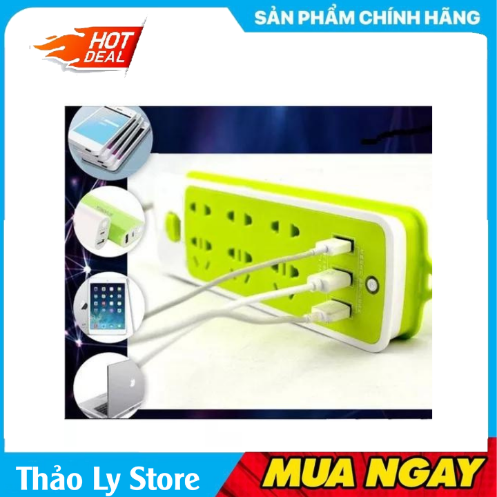 Ổ Cắm Điện Đa Năng 16 Lỗ Có Chống Giật, 3 Cổng Sạc USB Tiện Dụng