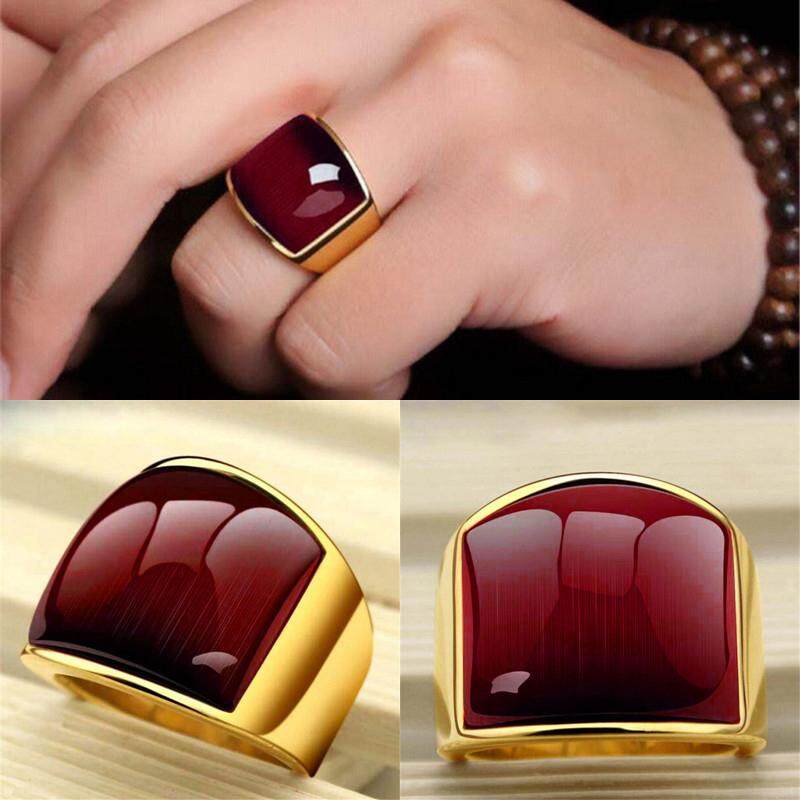 Nhẫn đá opal đỏ dành cho nam nữ thời trang dubai trang sức vàng nhẫn cưới lớn đơn giản quà tặng