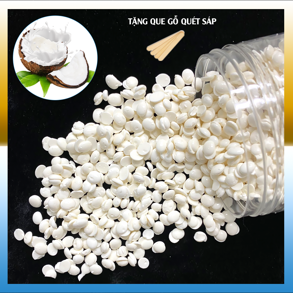 Sáp Wax lông wax bean RAY Coconut Dừa dành cho da nhạy cảm - Sáp Dừa wax tẩy lông nách, wax lông vùng kín, wax lông chân tay, wax lông toàn thân an toàn, hiệu quả - Tặng que gỗ quét sáp - Che tên sản phẩm