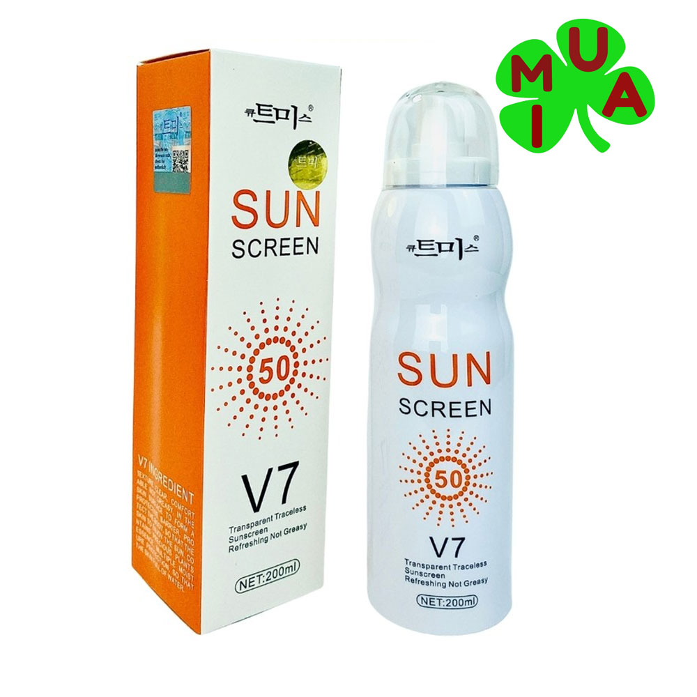 Kem xịt chống nắng Sun Screen V7 Magic Flowers SPF 50+ chai 200ml nâng tone cấp ẩm, không bết rít thẩm thấu nhanh, bảo vệ da 24h từ Hàn Quốc