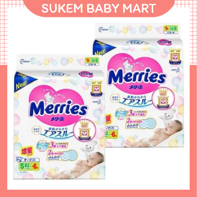 Combo 2 bịch bỉm MERRIES nội địa cộng miếng dán/ quần các size NB96/S88/M68/M64/L58/L50/XL44/XXL28