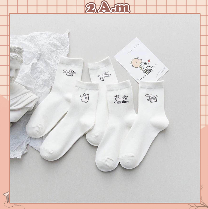 Tất cao cổ nữ hoạ tiết gấu trắng- vớ nữ nhiều màu dễ thương unisex hàn quốc hot