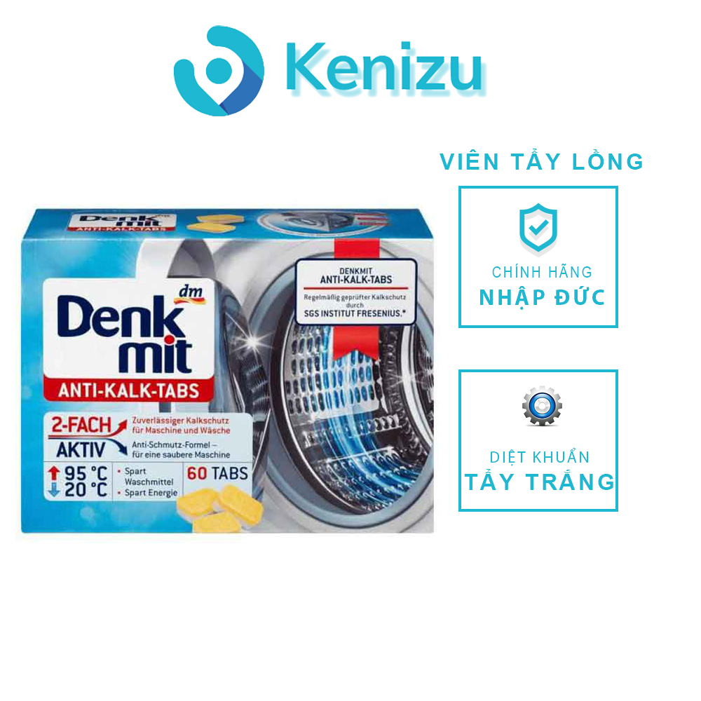 Hộp 60 viên tẩy vệ sinh máy giặt Denkmit - Tẩy lồng giặt hiệu quả - Nhập khẩu Đức