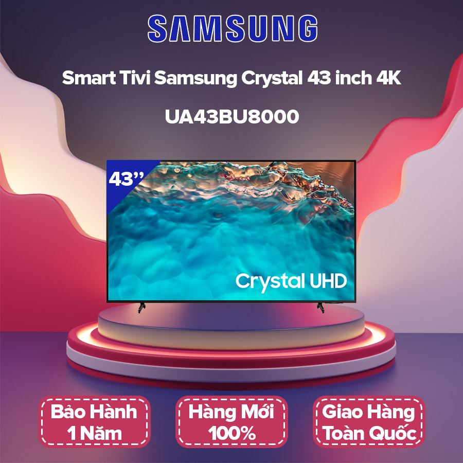 Smart Tivi Samsung Crystal 43 inch 4K - Model 43BU8000 Điều khiển giọng nói, Bluetooth, HDR10+, UHD Dimming, Contrast Enhancer, Motion Xcelerator,Tivi Giá Rẻ - Bảo Hành 1 Năm