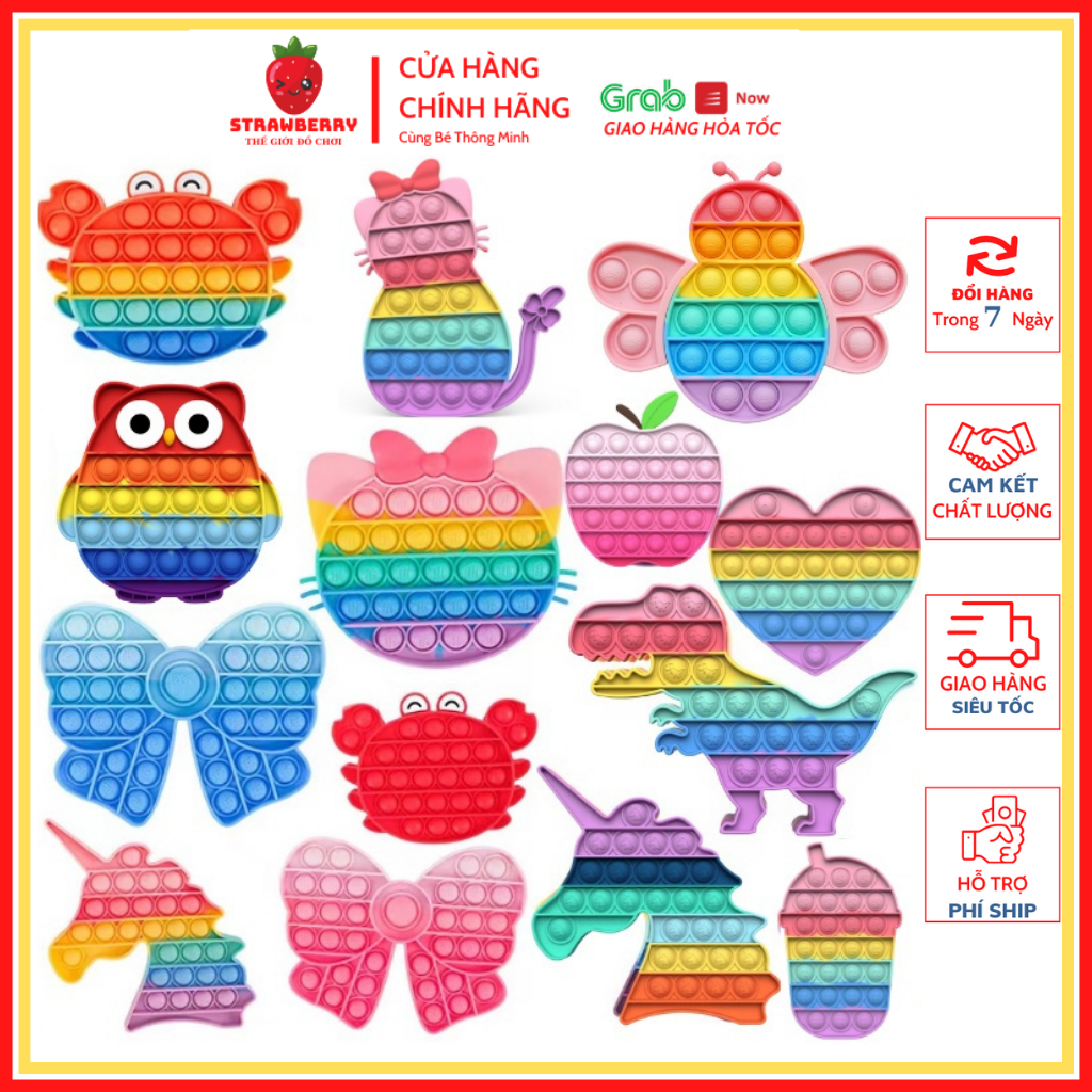 [RẺ VÔ ĐỊCH] Pop it Giá Rẻ, Đồ Chơi Bóp Tay Xả Stress, Bóp Bong Bóng Nhiều Màu Sắc Giảm Căng Thẳng Strawberry