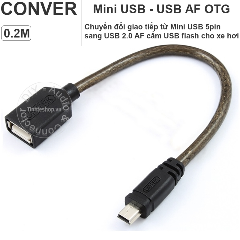 Cáp mini usb otg - dây usb sử dụng usb flash mp3 trên xe hơi 20cm unitek y-c439