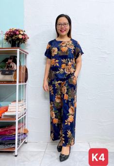 Bộ Lanh Nhung 3D Quần Dài Tay Cộc Trung Niên