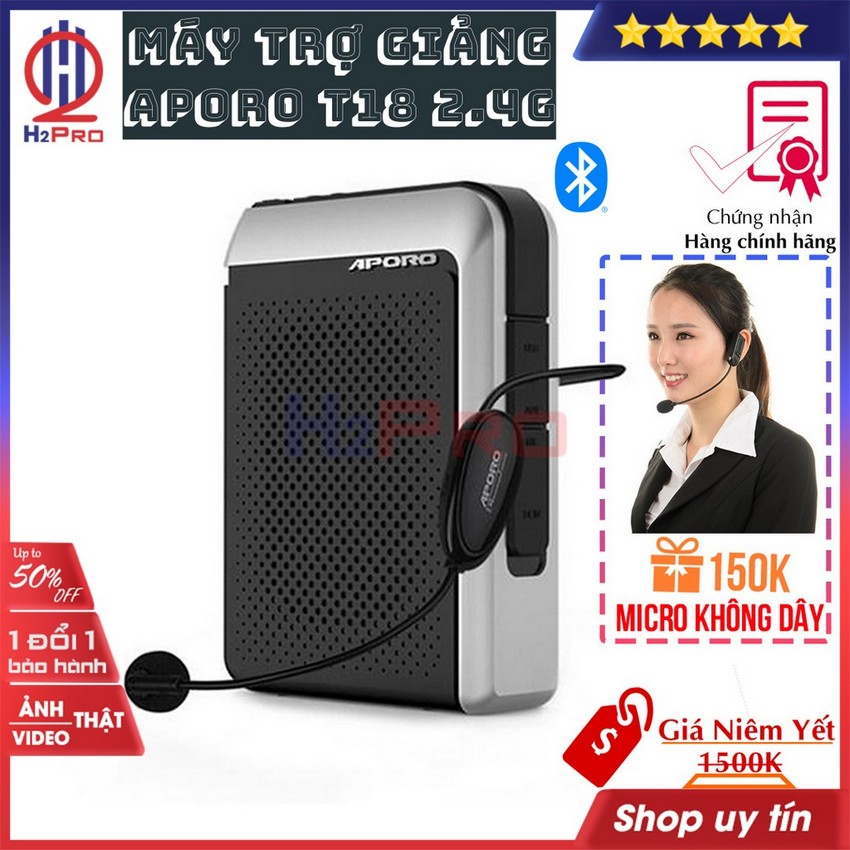 Máy trợ giảng không dây, loa trợ giảng aporo t18 2.4g cao cấp, bluetooth 5.0-usb-thẻ nhớ-đài fm-micro ko dây-h2pro tech