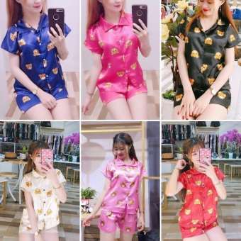 Đồ Bộ Pijama Ngắn Phi Bóng Hình Gấu Size M 35-47kg