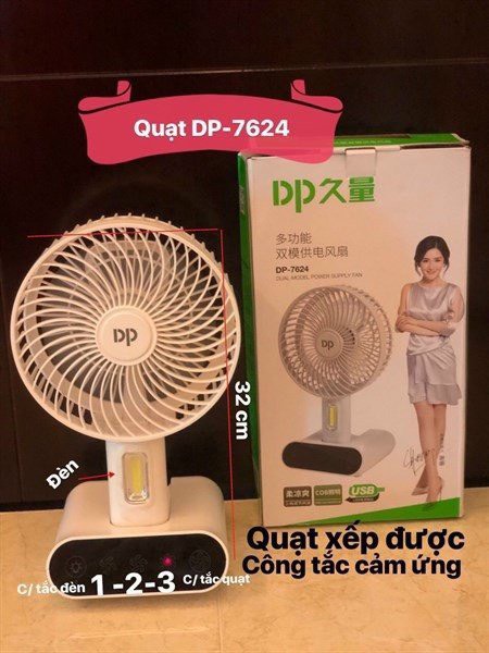 Quạt sạc điện có led cảm ứng 3 chế độ mát dp-7624
