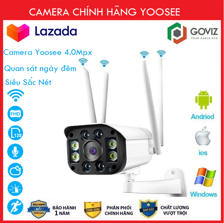 ( TÙY CHỌN Thẻ 32/64/128GB ) Camera Wifi 3.0 Ngoài Trời - Trong Nhà Yoosee Goviz 4 Râu 3.0 Mpx Full Hd 1080P, Hỗ Trợ 4 Đèn Hồng Ngoại Và 4 Đèn Led