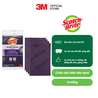 Cước Rửa Chén Siêu Mạnh Scotch Brite - Cọ rửa mọi vết bẩn cứng đầu, an toàn cho vỉ nướng, nồi inox, gang, thép [Gói 4 miếng]