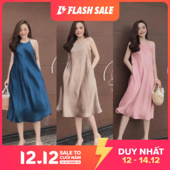 Đầm Suông - Váy Suông Cami 2 Dây Lụa Yếm, Có Túi 2 Bên