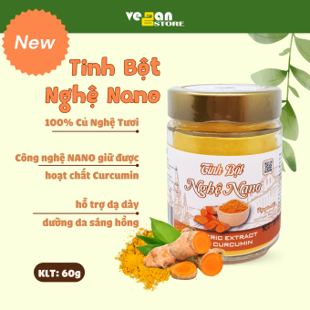Tinh Bột Nghệ Nano sấy lạnh nguyên chất NTFood hũ thủy tinh 60gr tự nhiên, không chứa chất tạo màu, hương liệu và chất bảo quản