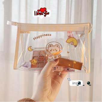 Túi đựng bút mỹ phẩm trong suốt hình phi hành gia đáng yêu Bóp viết space travel