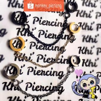 Khuyên tai đeo cùng lúc 2 lỗ nối dây xích